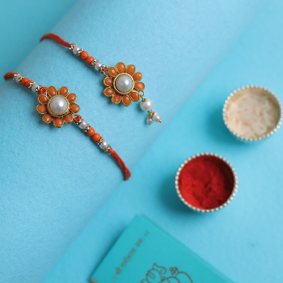 Bhaiya Bhabhi Orange Rakhi Set