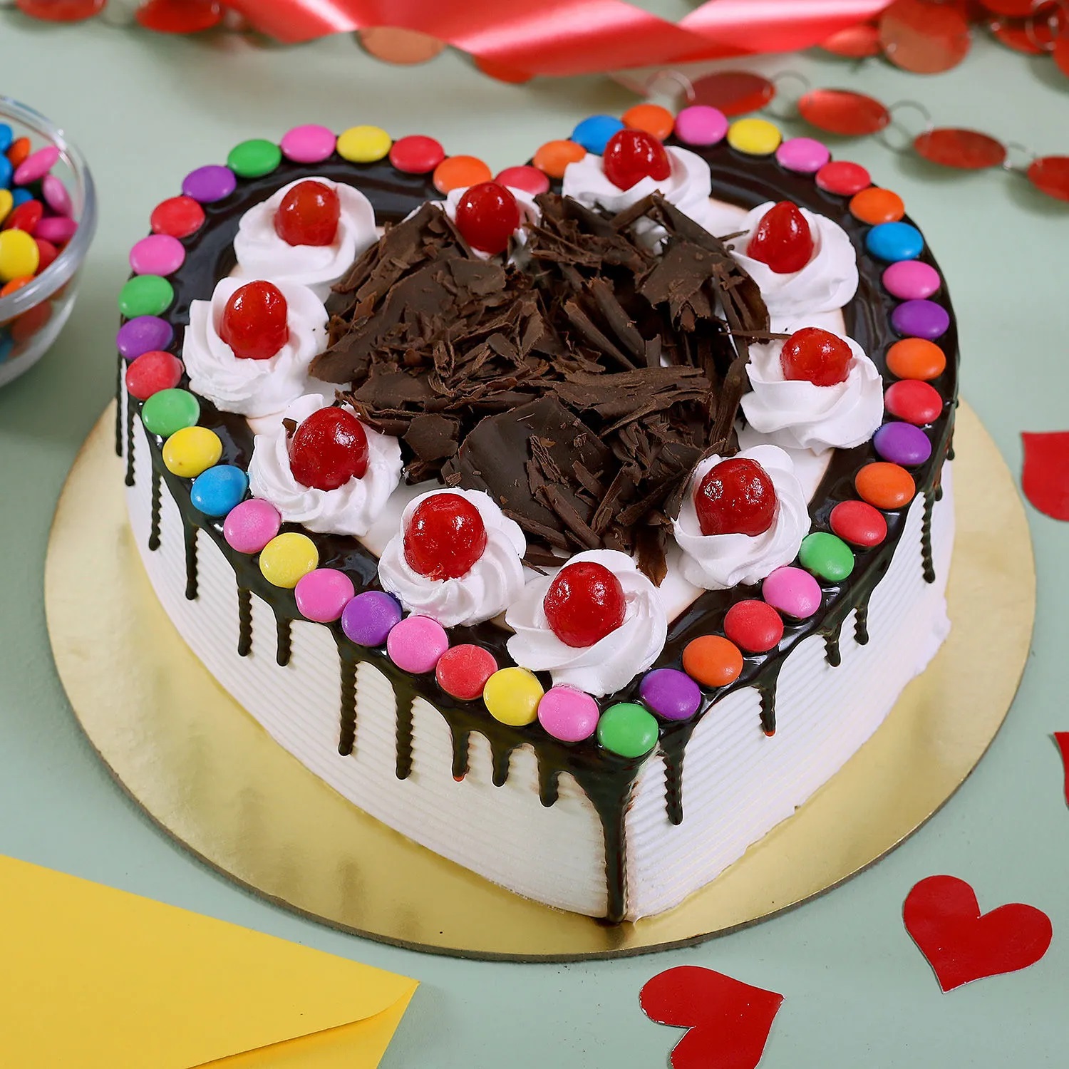  Black Forest Gems Decorated Heart Cake