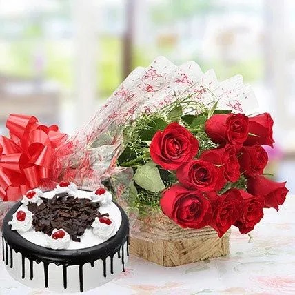  Combo of Red Roses And Black Forest Cake Standard